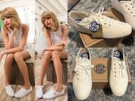 Taylor Swift wearing Ked sneakers in 2014 and a closeup of the sneakers (Image via X/westhentu/Poshmark)